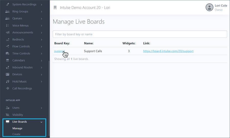 Manage Live Boards